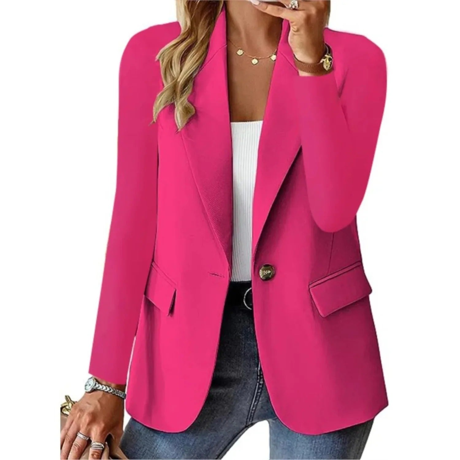 Elegant öppen blazer dam i polyester med avslappnad passform