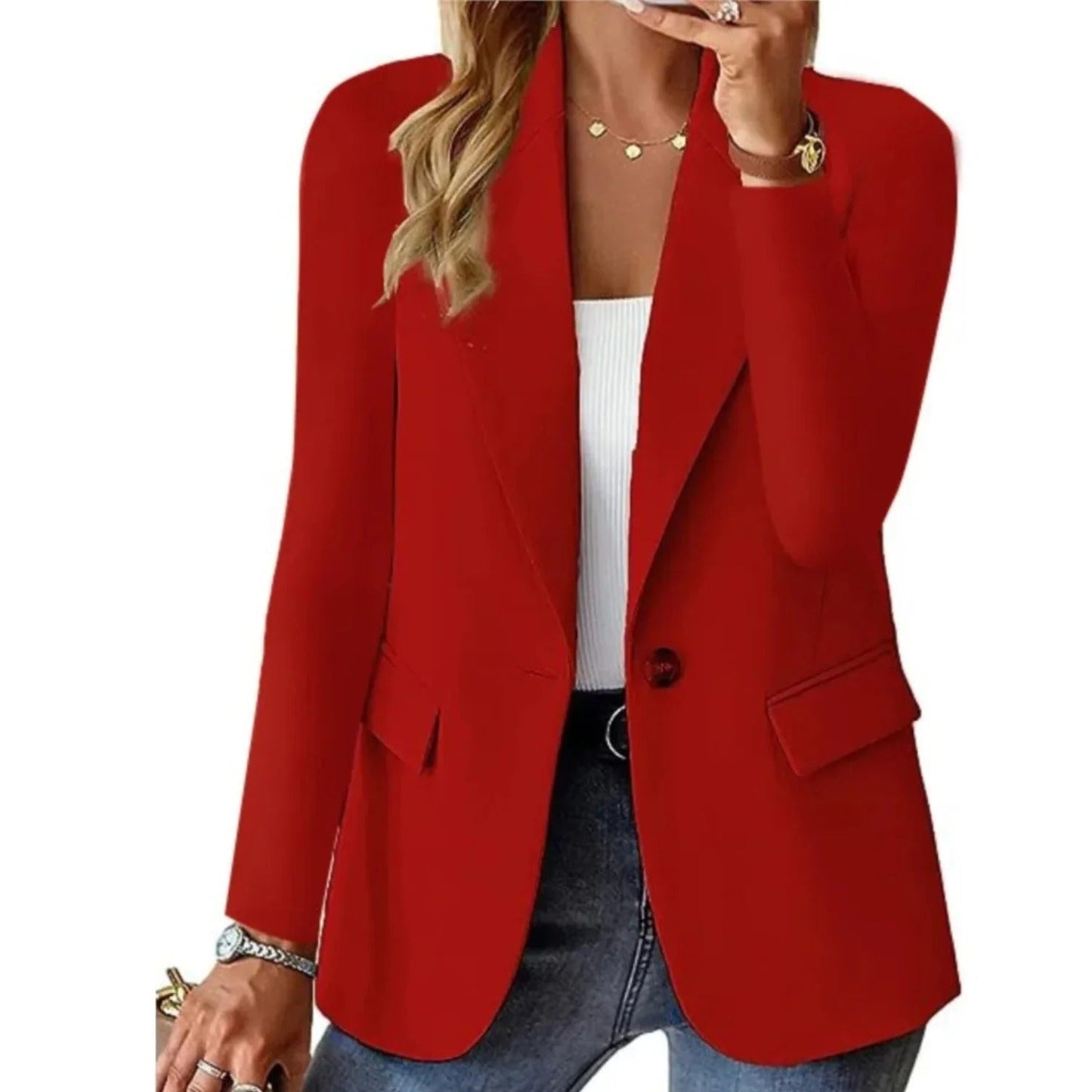 Elegant öppen blazer dam i polyester med avslappnad passform
