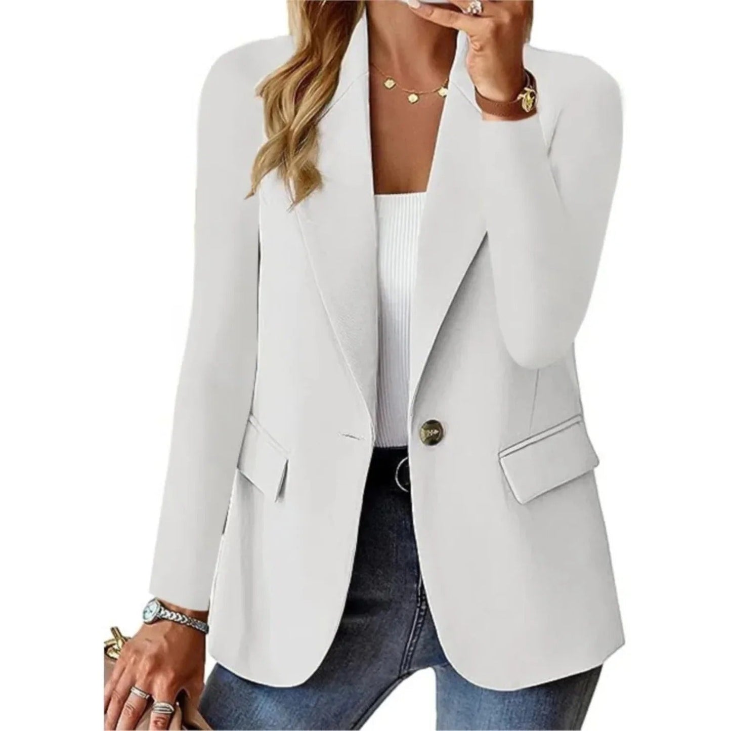 Elegant öppen blazer dam i polyester med avslappnad passform