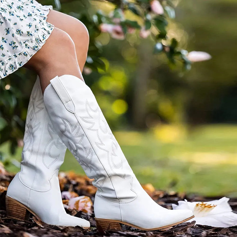 Klackboots dam i textil, western