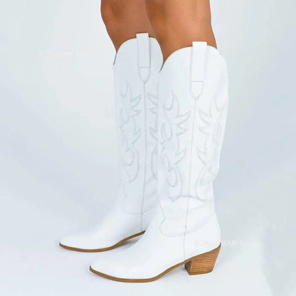 Cowboystövlar dam i textil med klack