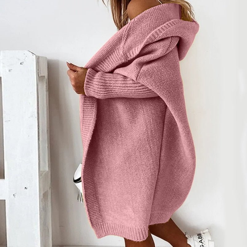 Mysig cardigan dam med kapuschong och fladdermusärmar