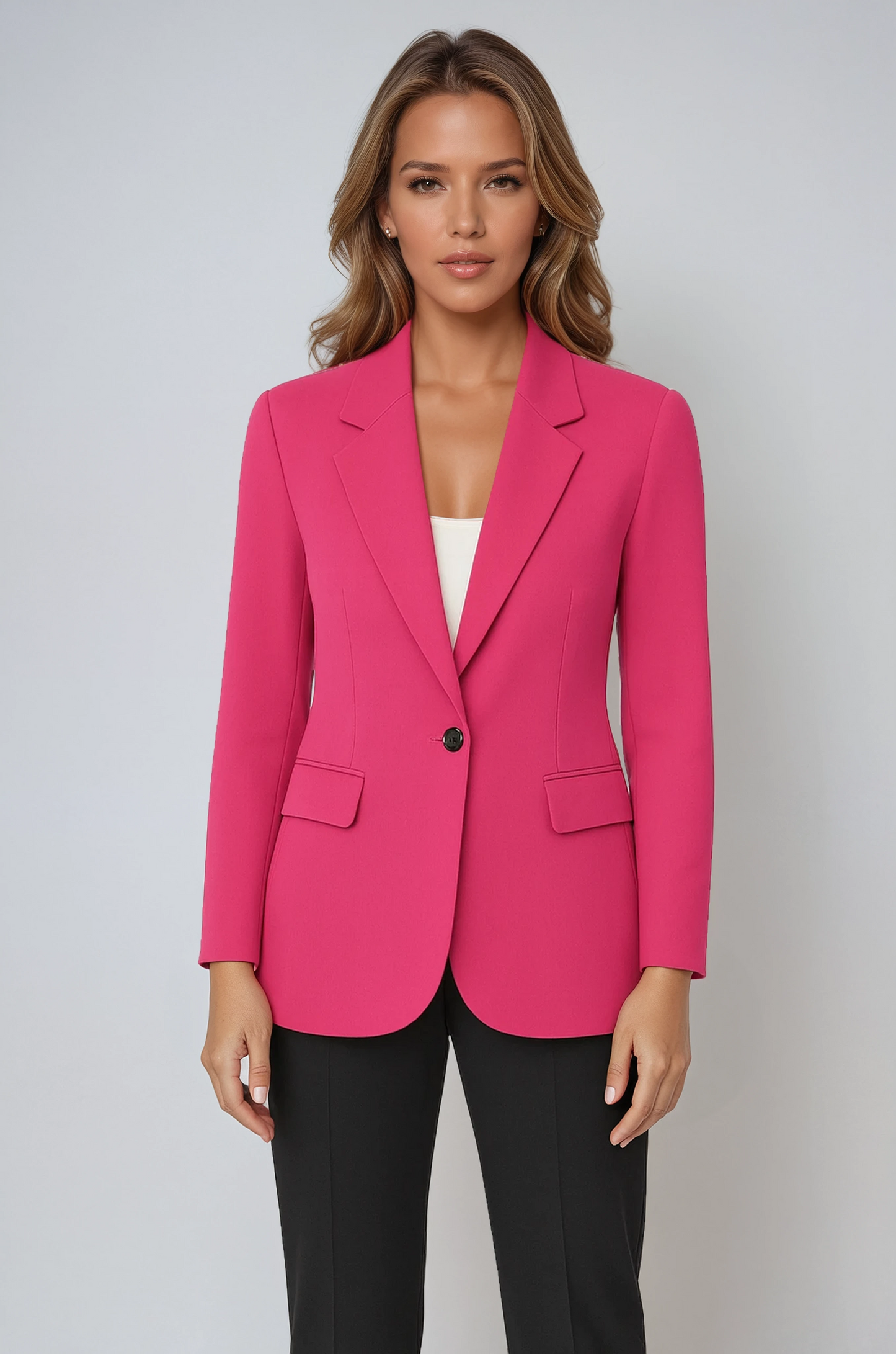 Figursydd blazer dam med slag i polyester — elegant kontorsblazer