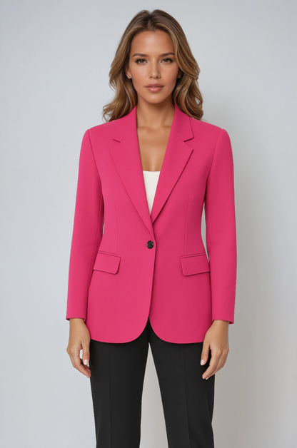 Figursydd blazer dam med slag i polyester — elegant kontorsblazer