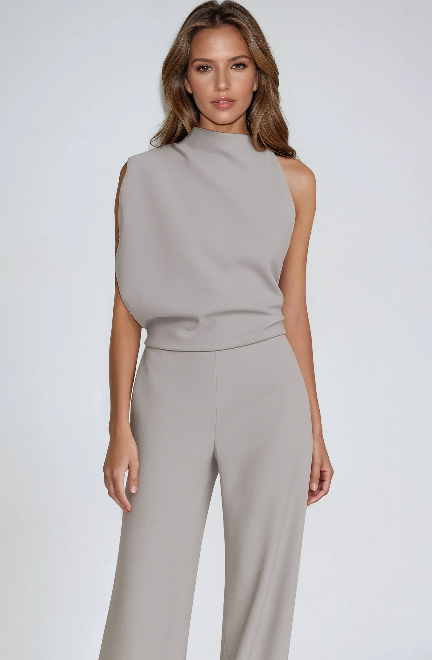Asymmetrisk jumpsuit dam one-shoulder i polyester — elegant byxdräkt