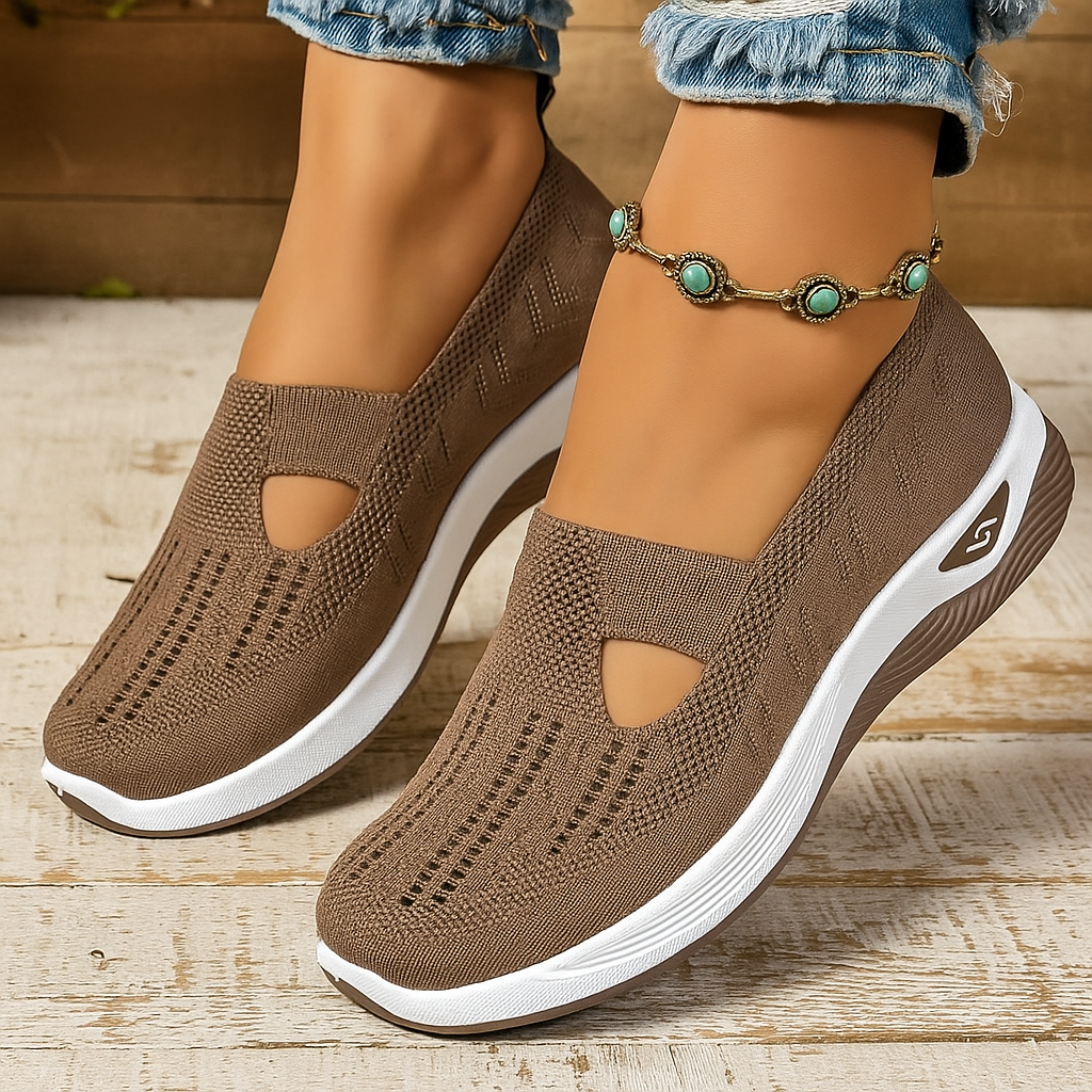 Ortopediska slip-on skor dam i textil – bekväm passform med dämpad innersula