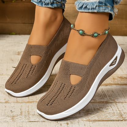 Ortopediska slip-on skor dam i textil – bekväm passform med dämpad innersula