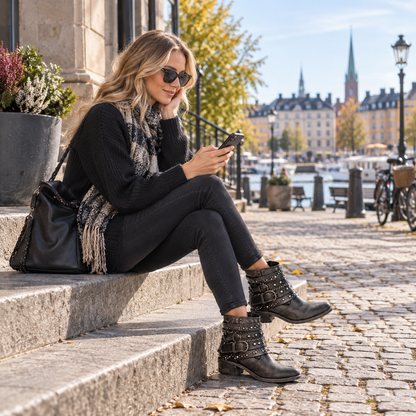 Vintageboots dam i läderimitation — stövletter i retrostil