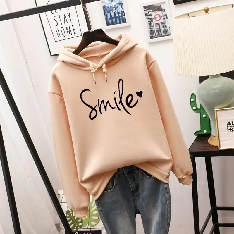Damhoodie med smile-tryck