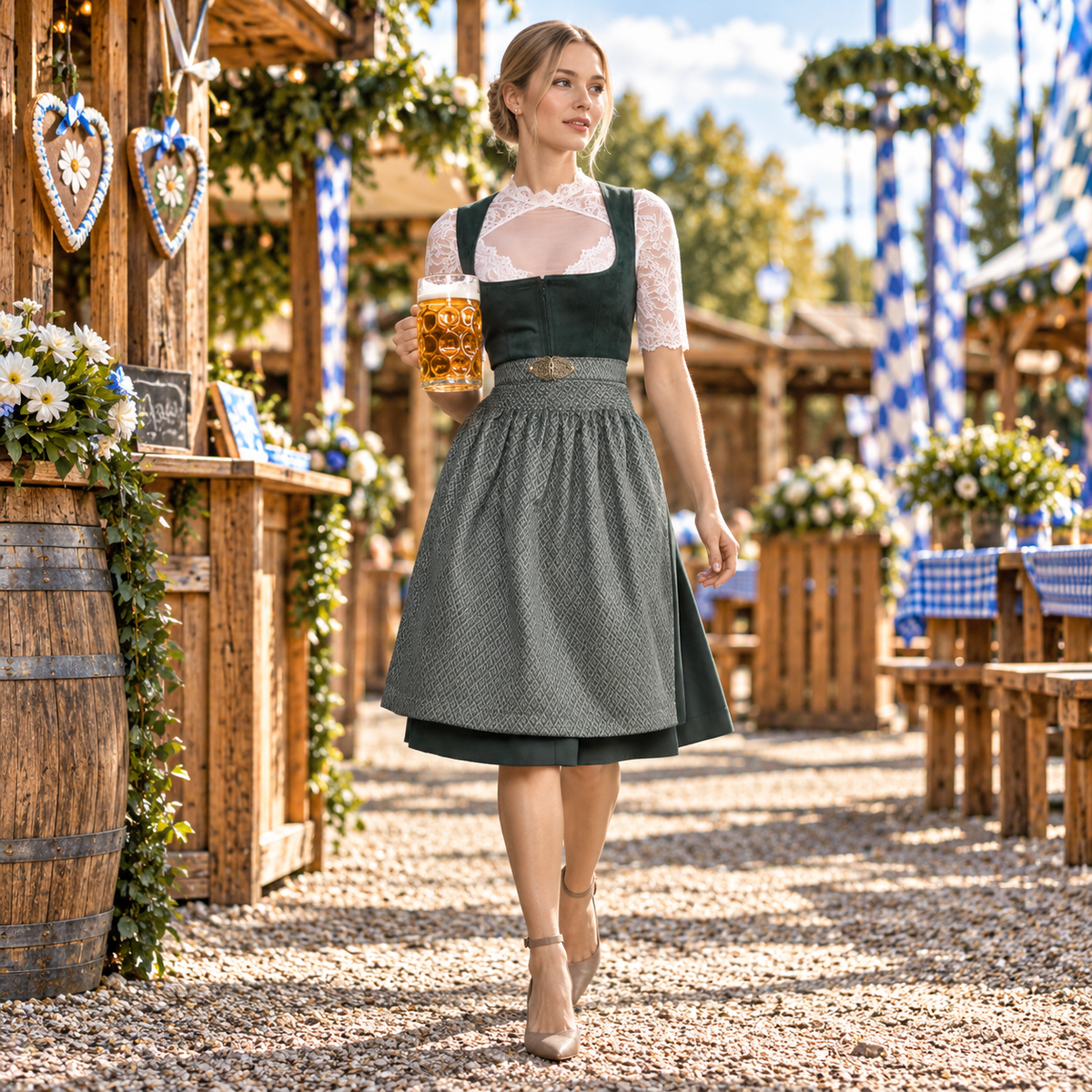 Dirndl dam, mörkgrön — Oktoberfest-klänning (60 cm)