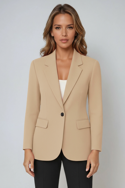 Figursydd blazer dam med slag i polyester — elegant kontorsblazer