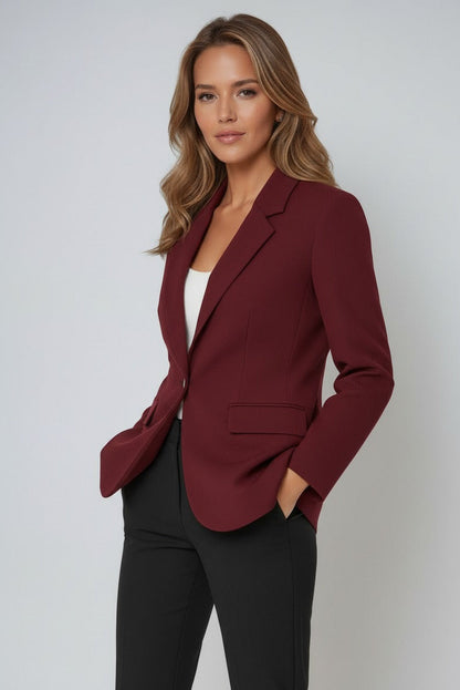 Figursydd blazer dam med slag i polyester — elegant kontorsblazer