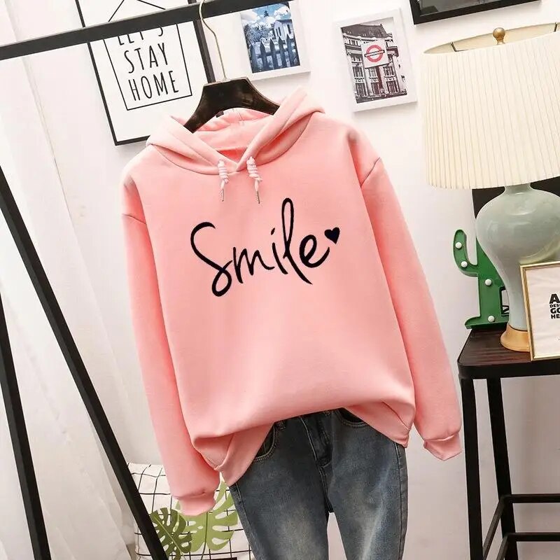 Hoodie dam med smiley-motiv och kapuschong