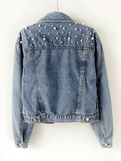 Denimjacka dam med slagkrage och knäppta fickor