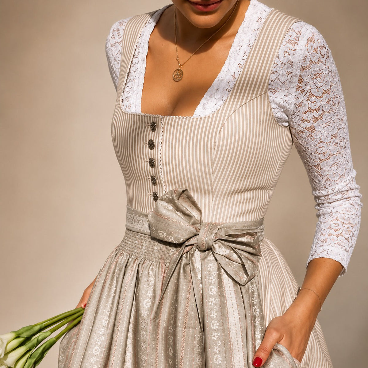 Dirndl dam med rosett, mörkblå