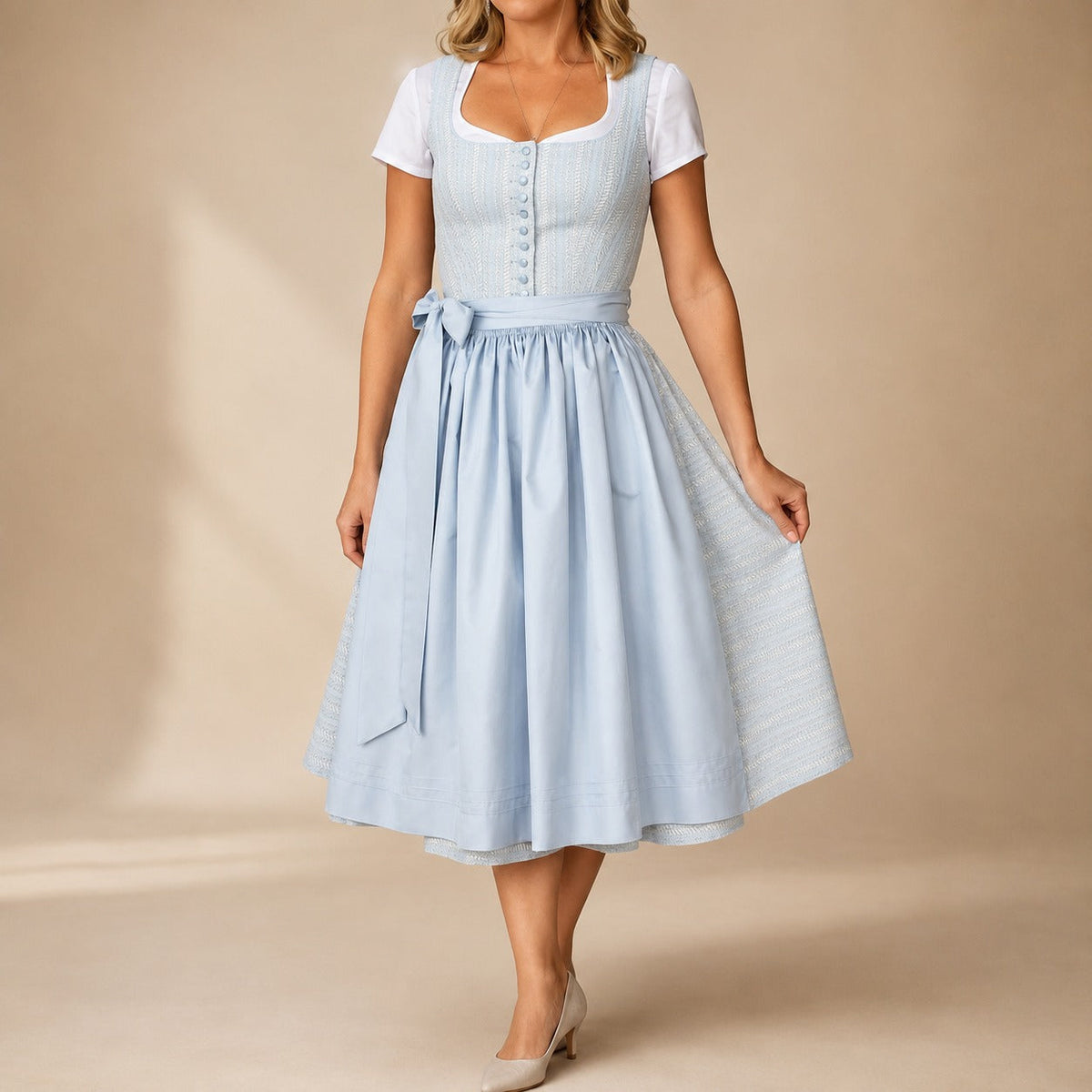 Dirndl dam med rosett för Oktoberfest, grå