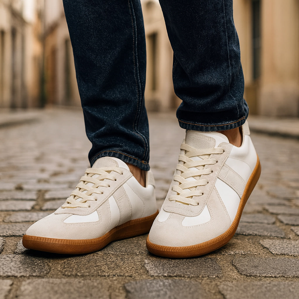 Sneakers herr i textil – snörade med halkfri och bekväm såla