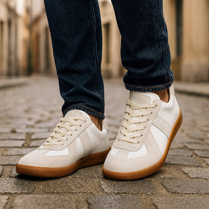 Sneakers herr i textil – snörade med halkfri och bekväm såla