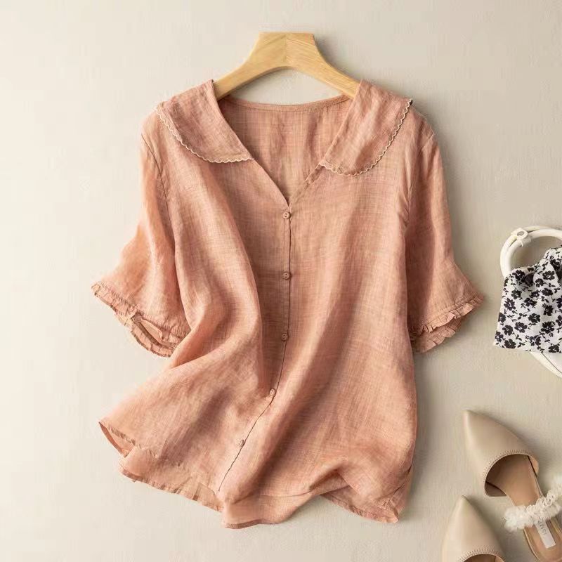 Vintage-blus dam med scallop-krage