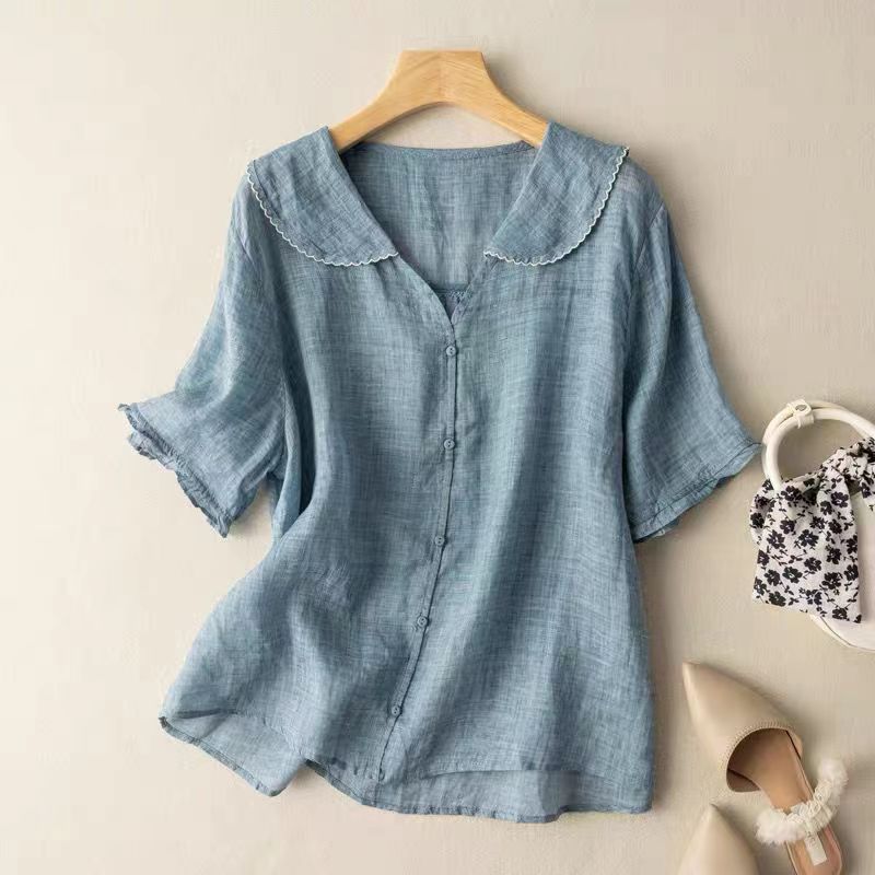 Vintage-blus dam med scallop-krage