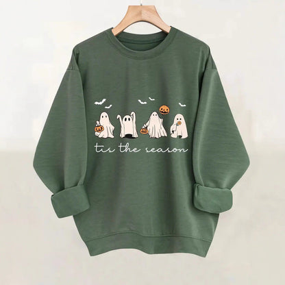 Sweatshirt dam med Halloween-tryck, flera färger