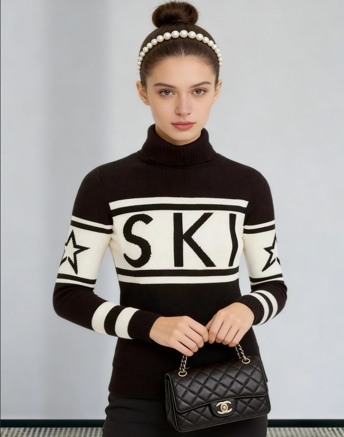 Pullover dam med hög krage, svart