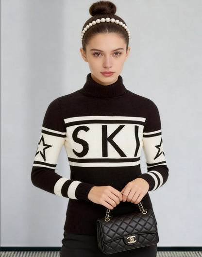Pullover dam med hög krage, svart