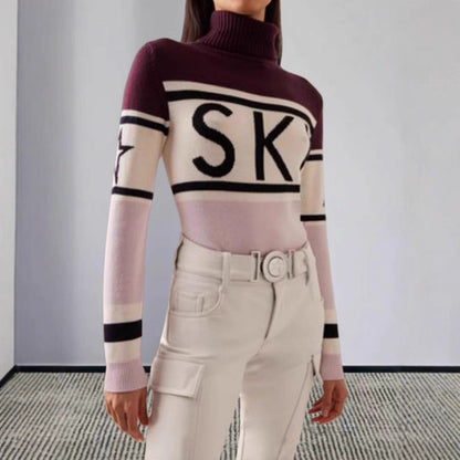 Stickad pullover dam med skidmönster