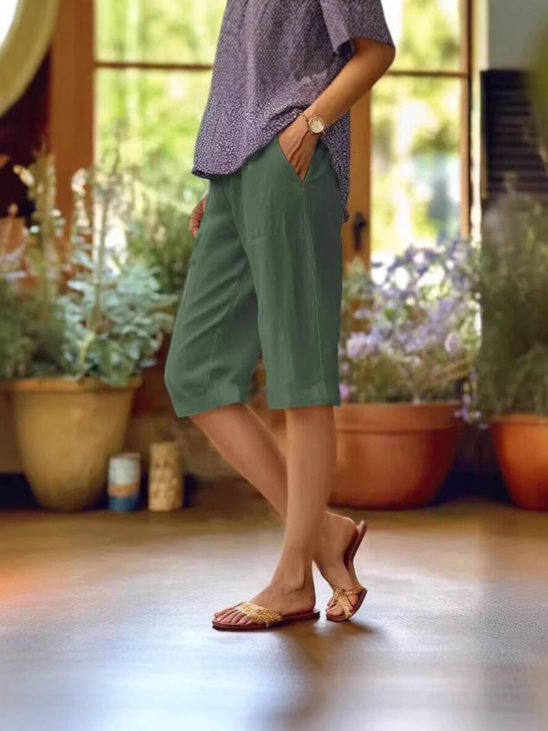 Knälånga shorts dam i bomull med ren midja