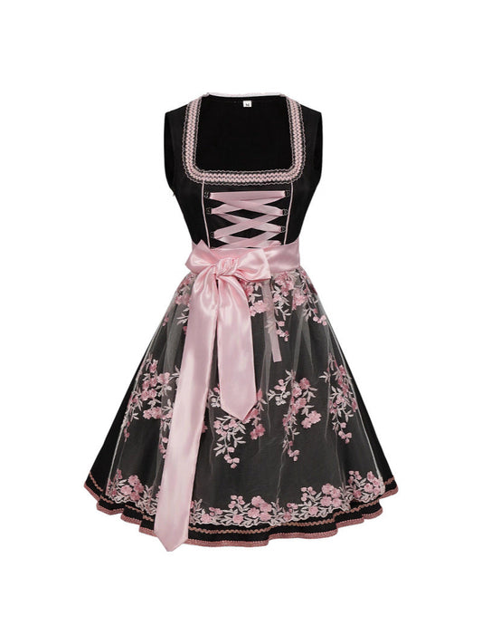 Dirndl dam med spetsliv och snörning, turkos