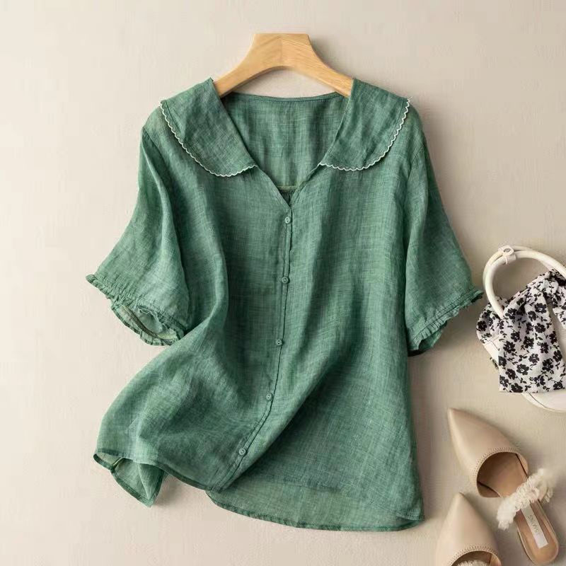 Vintage-blus dam med scallop-krage