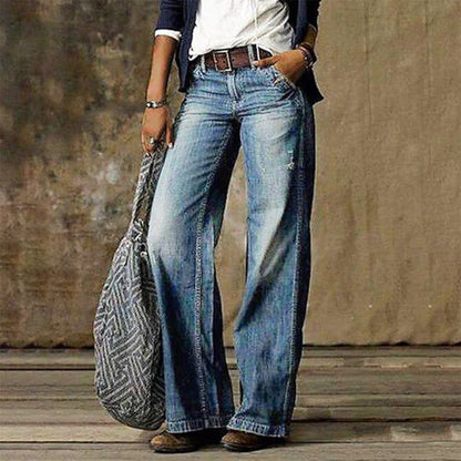 Vidbensjeans dam i vintage denim med hög midja