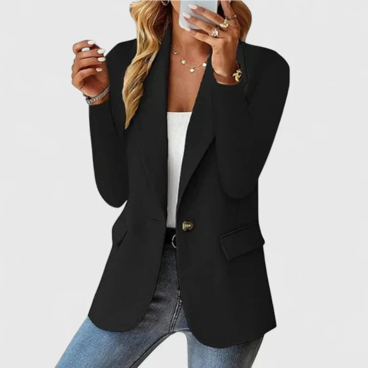 Blazer dam i polyester – elegant kavaj med revers, en knapp och fickor
