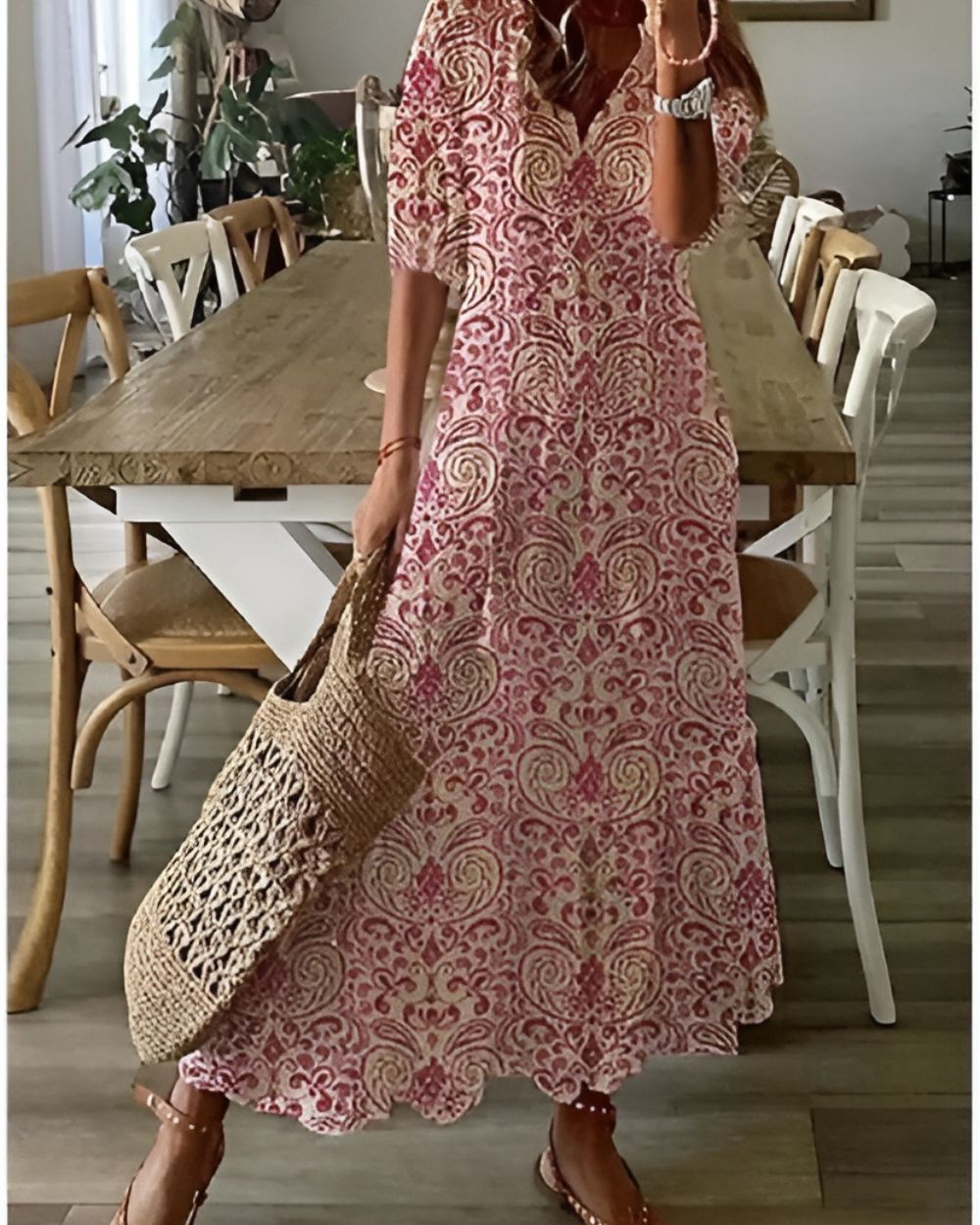 Bohemisk maxiklänning dam med tassel-detaljer