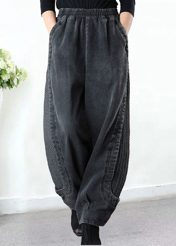 Grå haremsbyxor dam i denim, lös passform