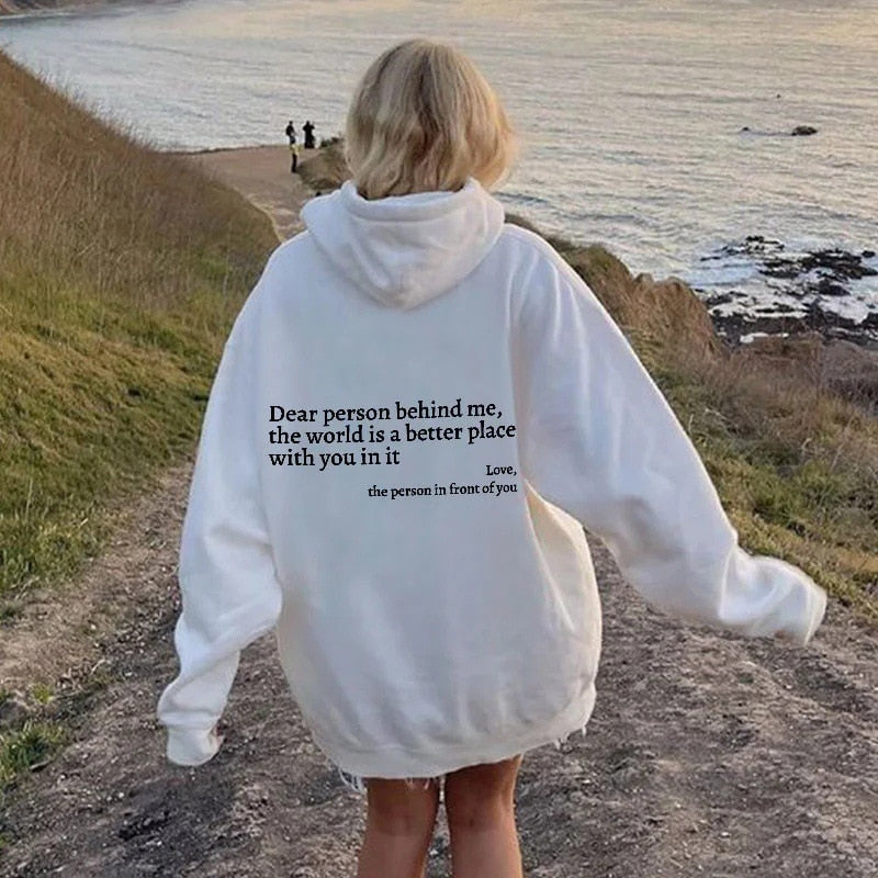 Tryckt slogan-hoodie unisex med kapuschong