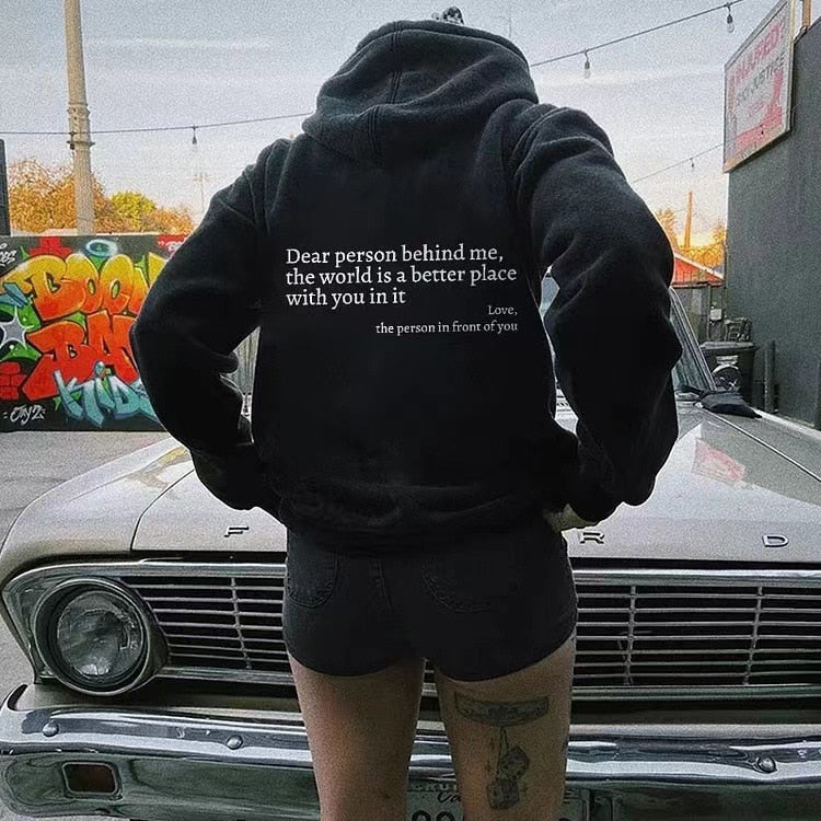 Tryckt slogan-hoodie unisex med kapuschong
