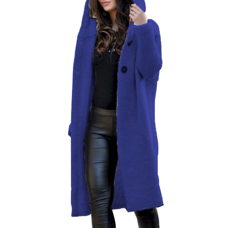 Stickad cardigan dam med kapuschong i bomull-polyester