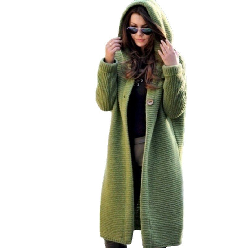 Stickad cardigan dam med kapuschong i bomull-polyester
