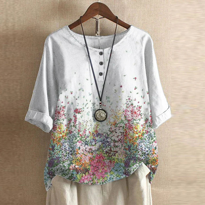 Retro-blus dam med blommönster