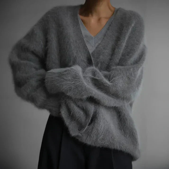 Elegant cardigan dam i akryl med öppen front