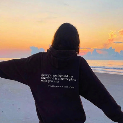 Tryckt slogan-hoodie unisex med kapuschong