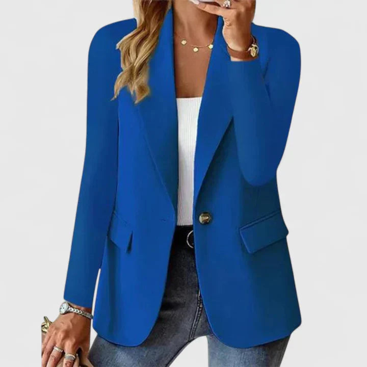 Blazer dam i polyester – elegant kavaj med revers, en knapp och fickor