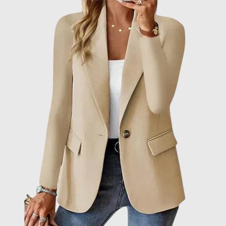 Polyesterblazer dam med en knapp och strukturerade sömmar