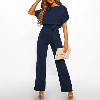 Elegant jumpsuit dam med skärp och vida ben