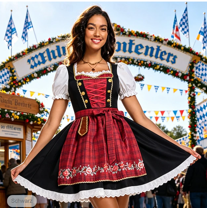 Midilång svart dirndl dam för Oktoberfest