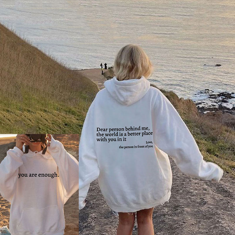 Tryckt slogan-hoodie unisex med kapuschong
