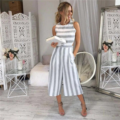 Lång randig jumpsuit dam i bomull