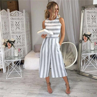 Randig jumpsuit i bomull – lång ärmlös overall i lätt tyg