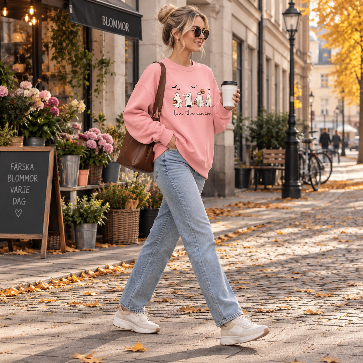 Sweatshirt dam med Halloween-tryck — ledig collegetröja